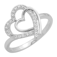 RCZ104061- Sterling Silver Double Hearts Micropave CZ Ladies Ring