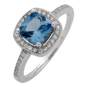 RCZ104066-AQ Sterling Silver Blue Aqua CZ Square Ring