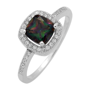 RCZ104066-MY Sterling Silver Rainbow  CZ Square Ring