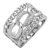 RCZ104070 Sterling Silver Link Chain Style Wide Band Ring