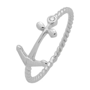 RCZ104073 Sterling Silver CZ Anchor Twisted Band Ring