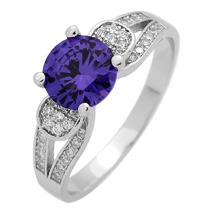 RCZ104076-AM Sterling Silver CZ Purple Amethyst CZ Ring