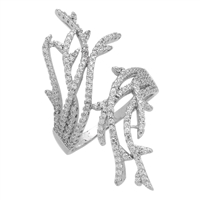 RCZ104077 Sterling Silver Long Coral Reef CZ Micropave Ring