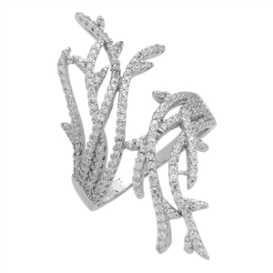 RCZ104077 Sterling Silver Long Coral Reef CZ Micropave Ring