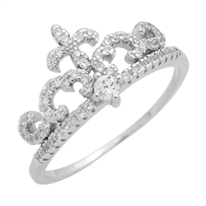 RCZ104078 Sterling Silver Princess Crown Micropave CZ Ring