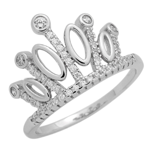 RCZ104079 Sterling Silver Princess Crown Micropave CZ Ring