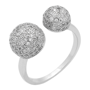 RCZ104080 Sterling Silver 2 Micropave Balls CZ Cuff Ring