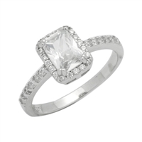 RCZ104081-CL Silver Clear CZ Emeraldcut Solitaire Ring