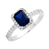 RCZ104081-SA Silver Blue Sapphire CZ Emeraldcut Solitaire Ring