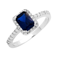 RCZ104081-SA Silver Blue Sapphire CZ Emeraldcut Solitaire Ring