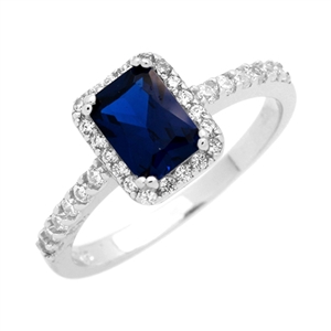 RCZ104081-SA Silver Blue Sapphire CZ Emeraldcut Solitaire Ring