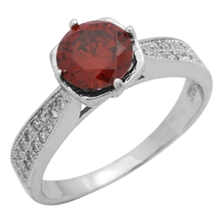 RCZ104088-GA Sterling Silver Red Garnet CZ Ladies Ring