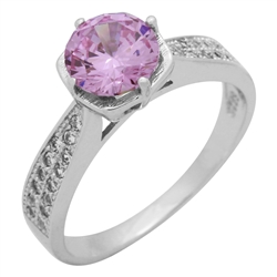 RCZ104088-PI Sterling Silver Pink CZ Ladies Ring