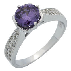 RCZ104088-PU Sterling Silver Purple CZ Ladies Ring