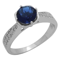 RCZ104088-SA Sterling Silver Blue Sapphire CZ Ladies Ring