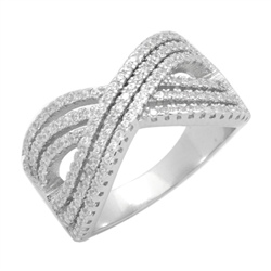 RCZ104130 - Sterling Silver CZ Micropave Criss Cross Ring