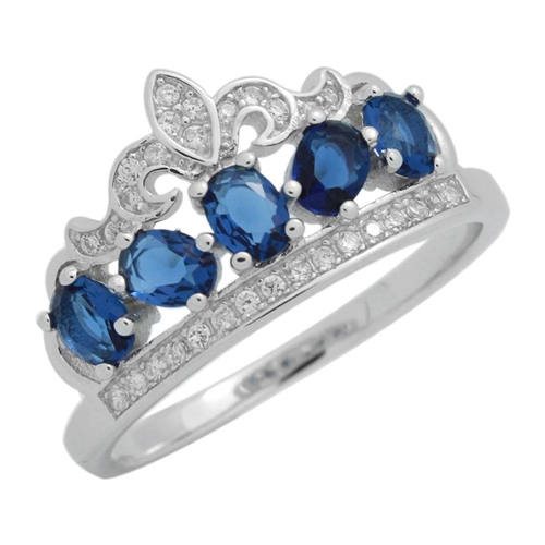 RCZ104133-BS - Sterling Silver Blue CZ Micropave Crown Ring