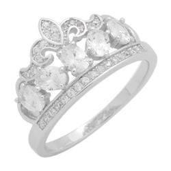 RCZ104133-CL - Sterling Silver CZ Micropave Crown Ring