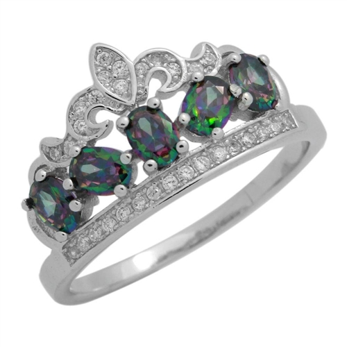 RCZ104133-RT - Sterling Silver Green CZ Micropave Crown Ring