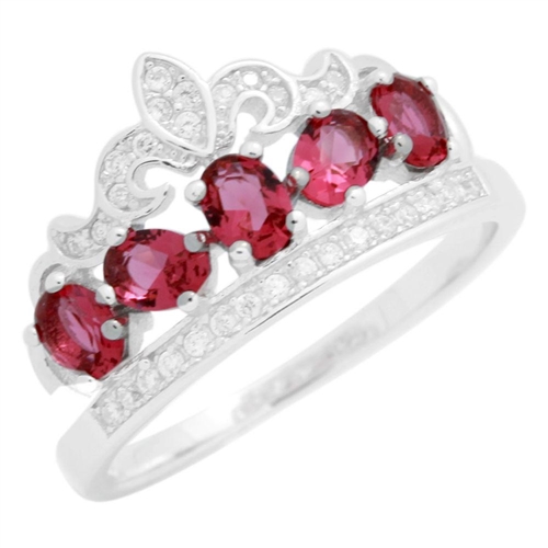 RCZ104133-RU - Sterling Silver Red Ruby CZ Micropave Crown Ring