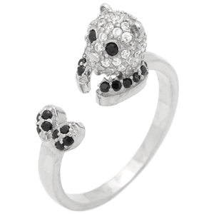 RCZ104144 - Sterling Silver Cat Ring Black CZ