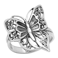 RPS1010 Silver Plain Filigree Butterfly Ring