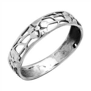 RPS1013 Silver Plain Flower Filigree Band Ring