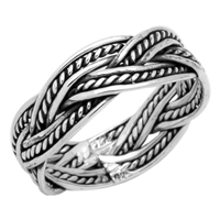 RPS1015 Silver Plain Oxidize Braided Ring