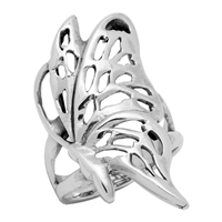 RPS1019 Silver Plain Sideways Butterfly Ring