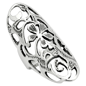 RPS1021 Silver Plain Long Hawaiian Flower Ring