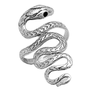 RPS1024 Silver Plain Long Snake Ring