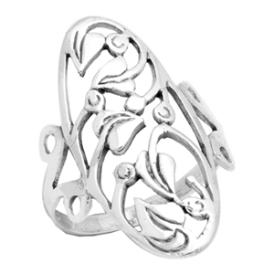 RPS1031 Silver Plain Long Vines Ring