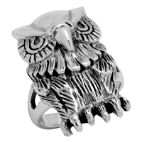 RPS1033 Silver Plain Big Owl Ring
