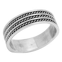 RPS1035 Silver Plain Rope Design Band Ring
