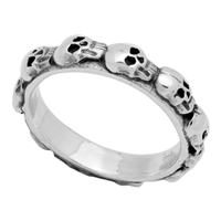 RPS1039 Silver Plain Skull Band Ring
