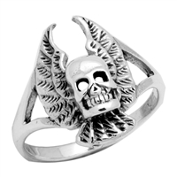 RPS1040 Silver Plain Skull with Wings Ring