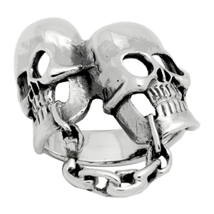 RPS1041 Silver Plain 2 Skull Chain Ring