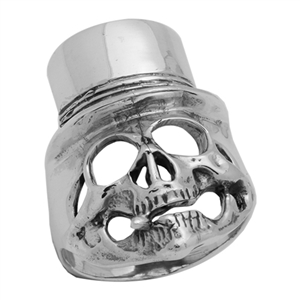 RPS1043 Silver Plain Skull with Hat Ring