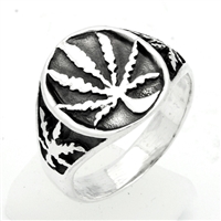 RPS1047 Silver Plain Marijuana Leaf Ring