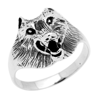 RPS1049 Silver Plain Wolf Face Ring