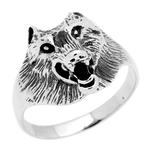 RPS1049 Silver Plain Wolf Face Ring