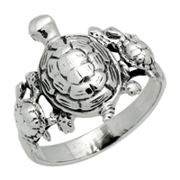 RPS1071 Silver Plain 3 Turtles Family Ring