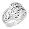 RPS1072 Silver Plain Filigree Wavy Design Ring