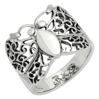 RPS1075 Silver Plain Filigree Butterfly Ring