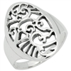 RPS1076 Silver Plain Filigree Oval hieroglyphics Ring