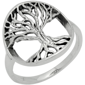 RPS1078 Silver Plain Filigree Tree of Life Ring