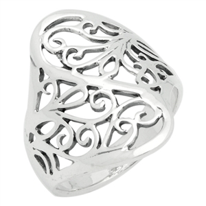 RPS1085 Silver Oval Swirl Filigree Vines Ring 23mm