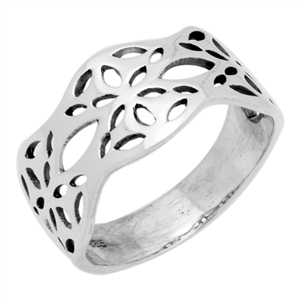 RPS1090 Silver Wavy Flower Band Ring