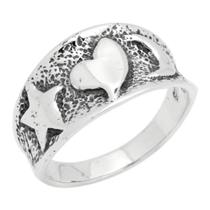 RPS1092 Silver Star Heart Moon Ring