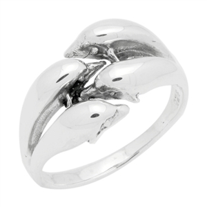 RPS1095 Silver Four Diving Dolphin Ring
